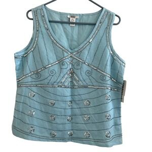 Dress-U‎ by Sharon Women Sequin 2Pc Crop Pant Set 12 Aqua Wide Leg Resort Cruise